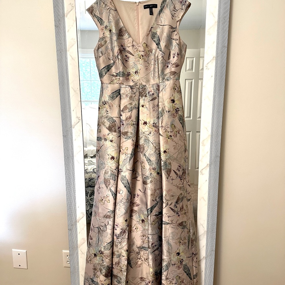 Aidan Mattox Metallic Brocade Floral V-neck ball gown
